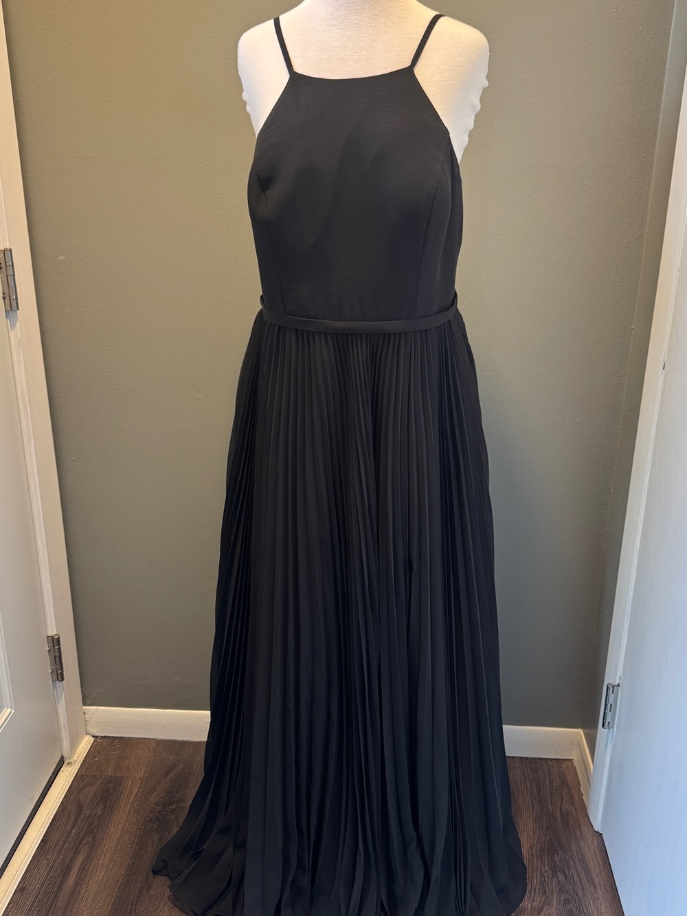 AZAZIE Lenon A-line Black Pleated Maxi Dress with Slim Straps